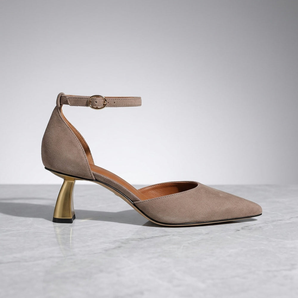 Tremezzo Ankle-Strap Pumps — Taupe, side profile studio view