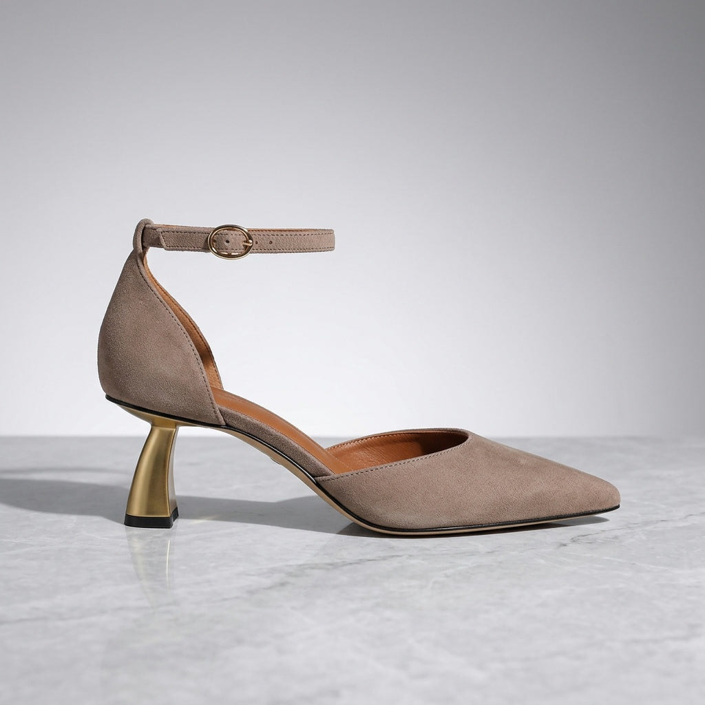 Tremezzo Ankle-Strap Pumps — Taupe, side profile studio view