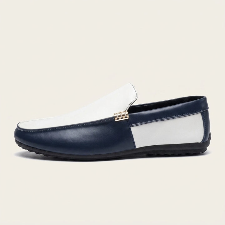 Salerno Two-Tone Loafers — Navy &amp; White, side profile