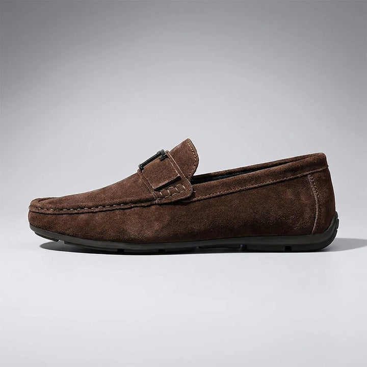 Recco Suede Loafers — Brown, side profile studio view