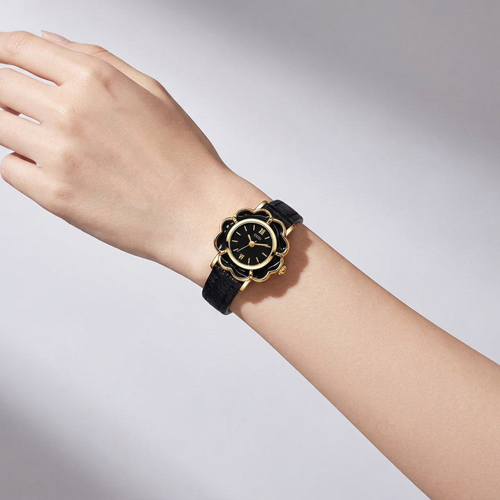 Pescia Flower Watch — Black, wrist studio shot