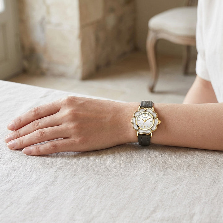 Pescia Flower Watch — Grey, lifestyle wrist shot