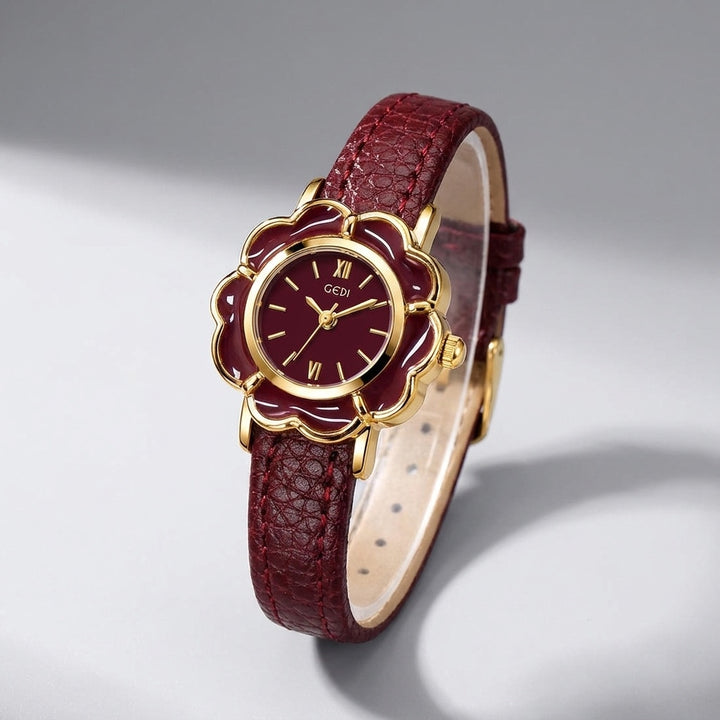 Pescia Flower Watch — Red, three-quarter studio view