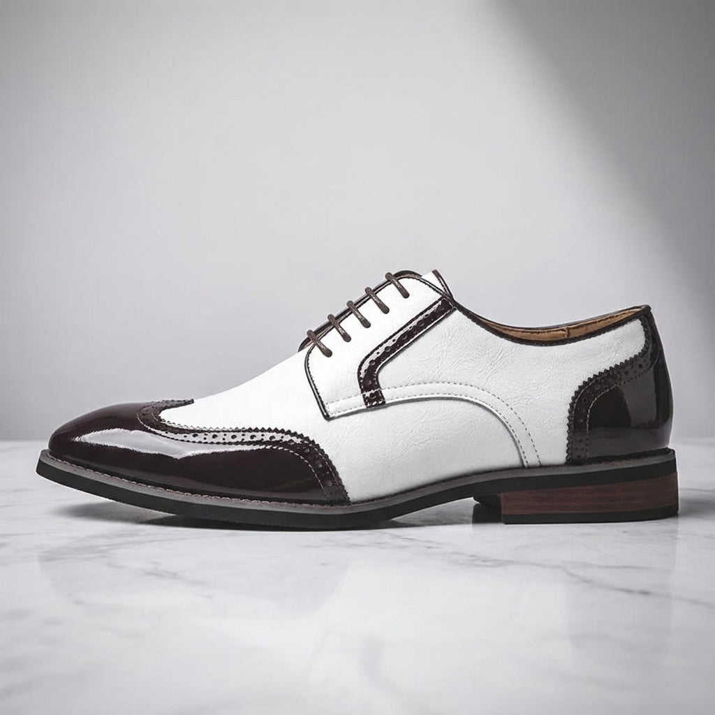 Urbino Leather Wingtip Brogues — White, side profile studio view