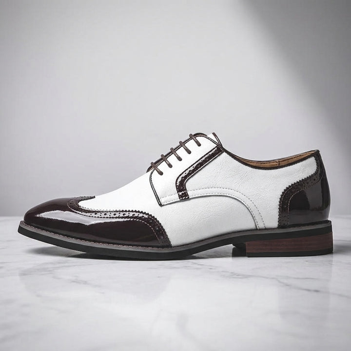 Urbino Leather Wingtip Brogues — White, side profile studio view