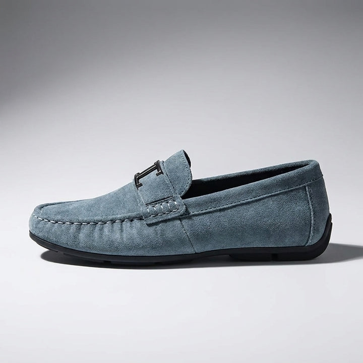 Recco Suede Loafers — Blue, side profile studio view