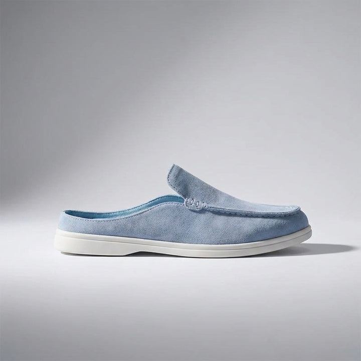Salcombe Suede Loafers — Blue, left-side profile studio view