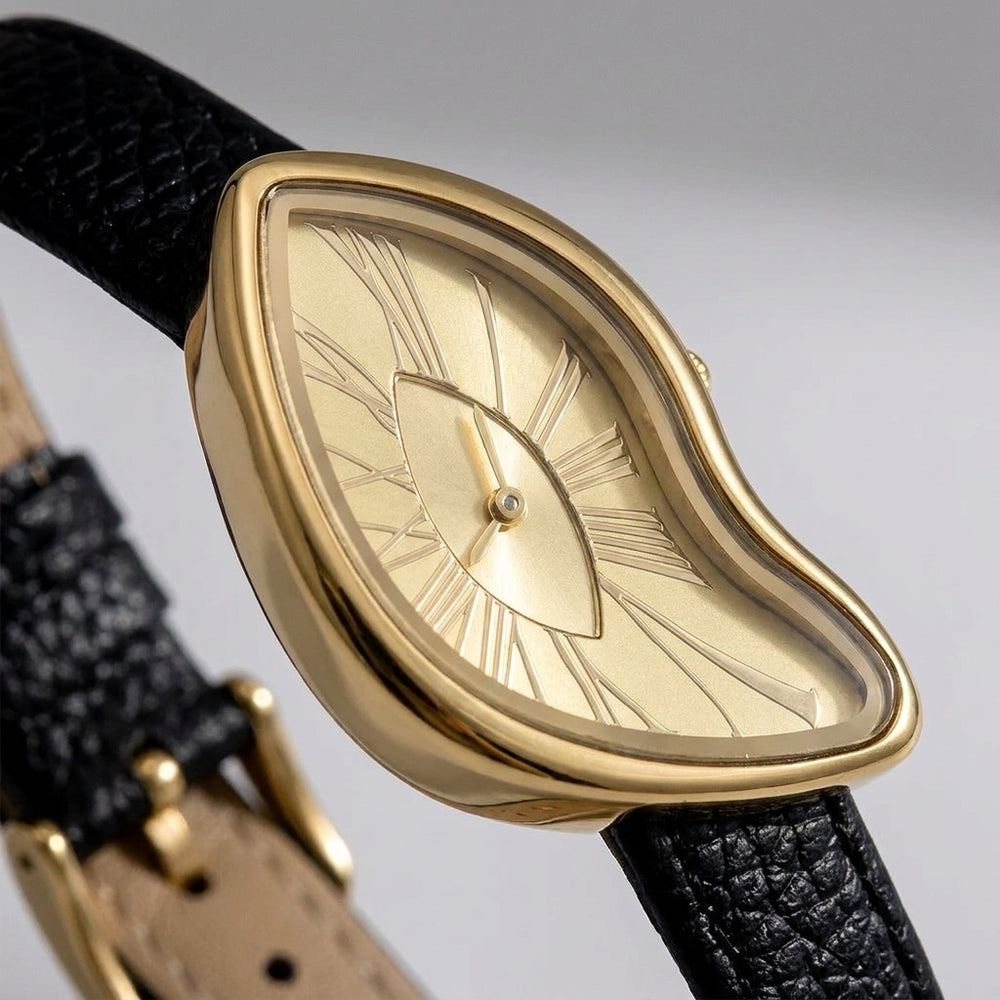 Navona Twisted Watch — Black Gold, close-up of twisted dial and strap