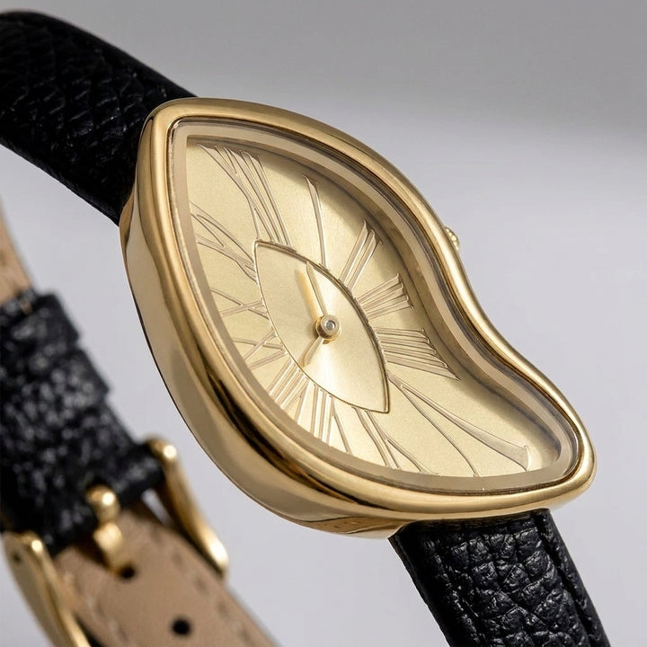 Navona Twisted Watch — Black Gold, close-up of twisted dial and strap