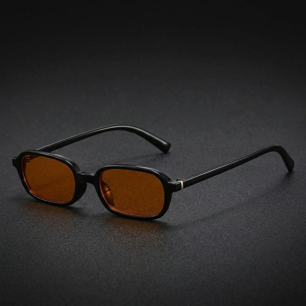 Siena Rectangle Sunglasses — Orange, three-quarter studio view