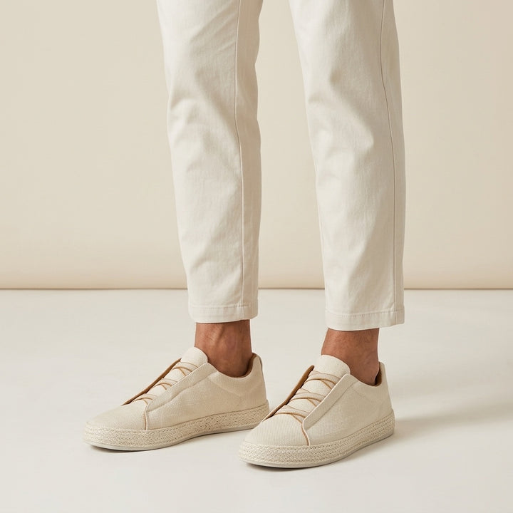Ponza Espadrille Sneakers — Cream, worn in studio