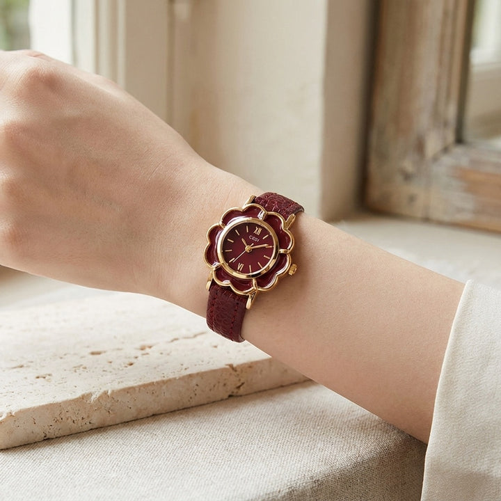 Pescia Flower Watch — Red, lifestyle wrist shot
