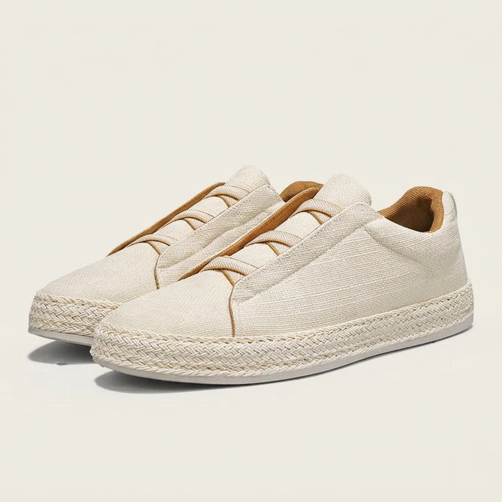 Ponza Espadrille Sneakers — Cream, three-quarter studio view