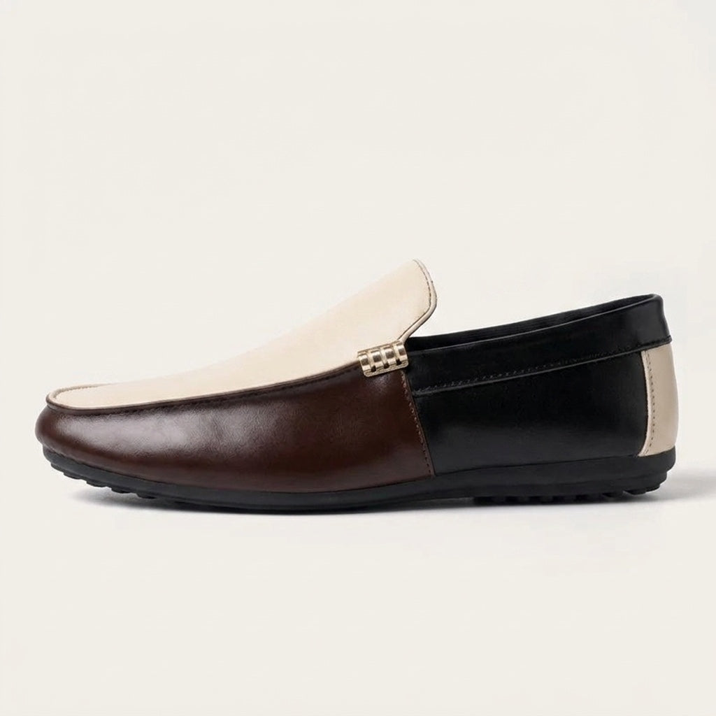 Salerno Two-Tone Loafers — Cream &amp; Brown, side profile