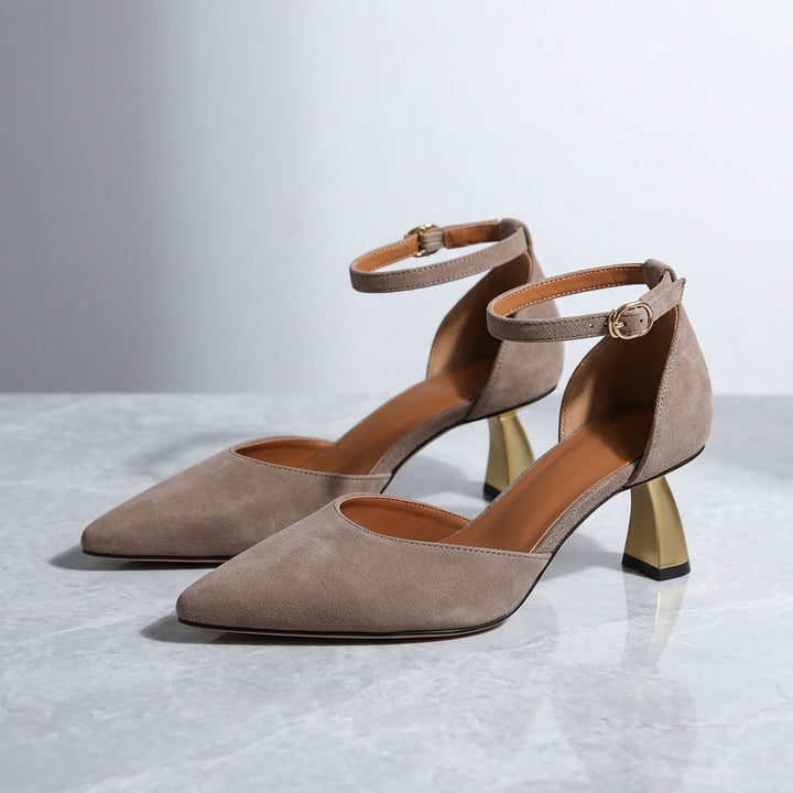 Tremezzo Ankle-Strap Pumps — Taupe, the pair, three-quarter studio view