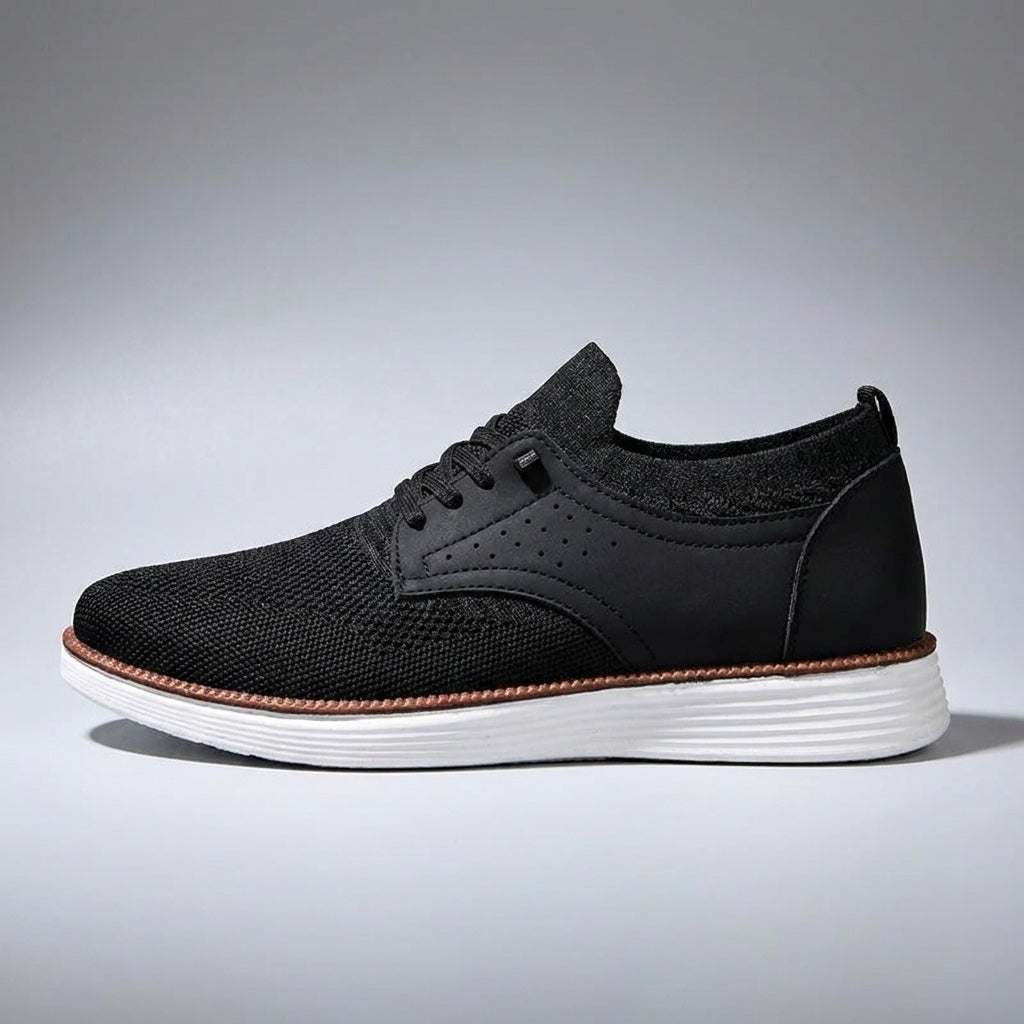 Livorno Mesh Sneakers — Black, side profile, studio backdrop