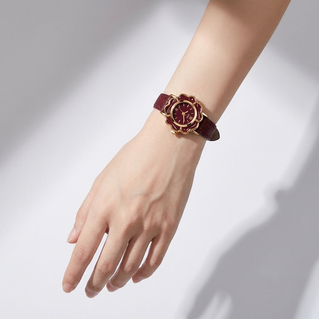 Pescia Flower Watch — Red, wrist studio shot
