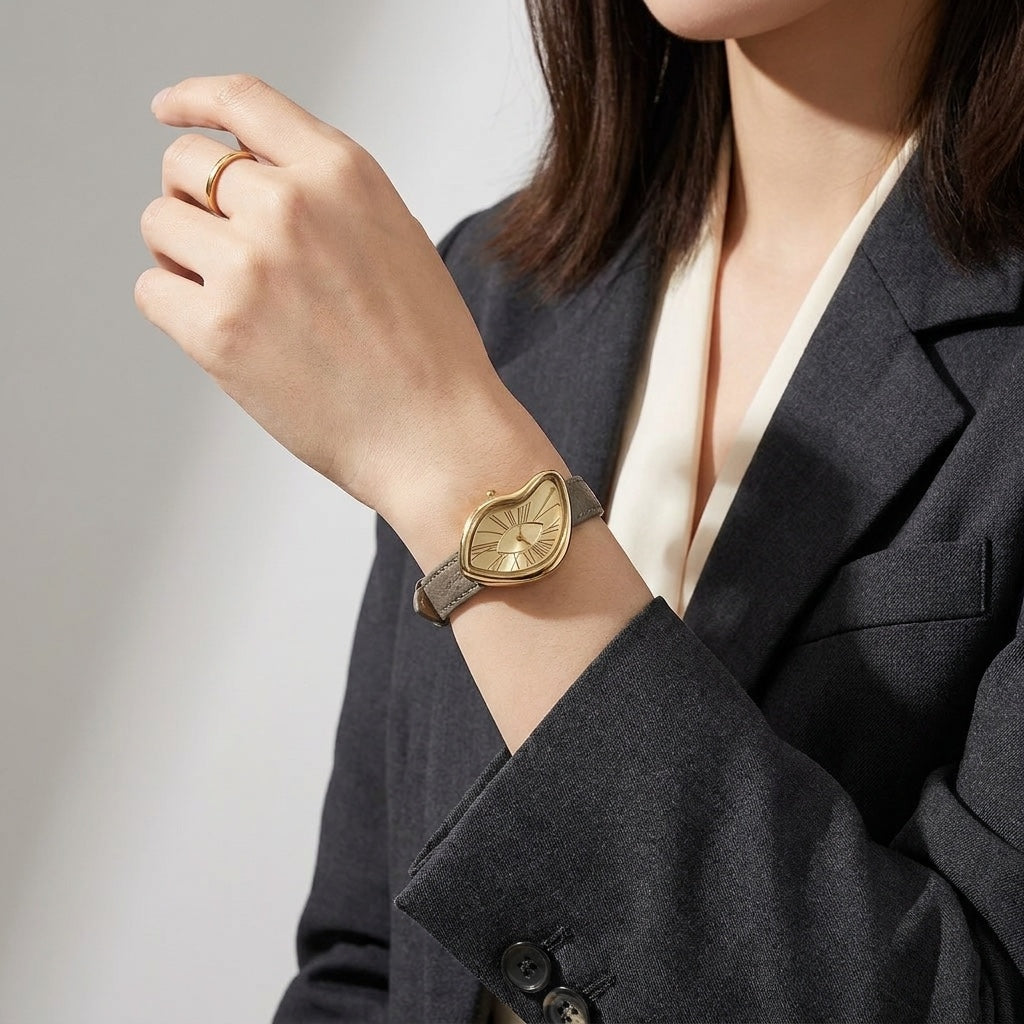 Navona Twisted Watch — Grey, worn on the wrist in the studio