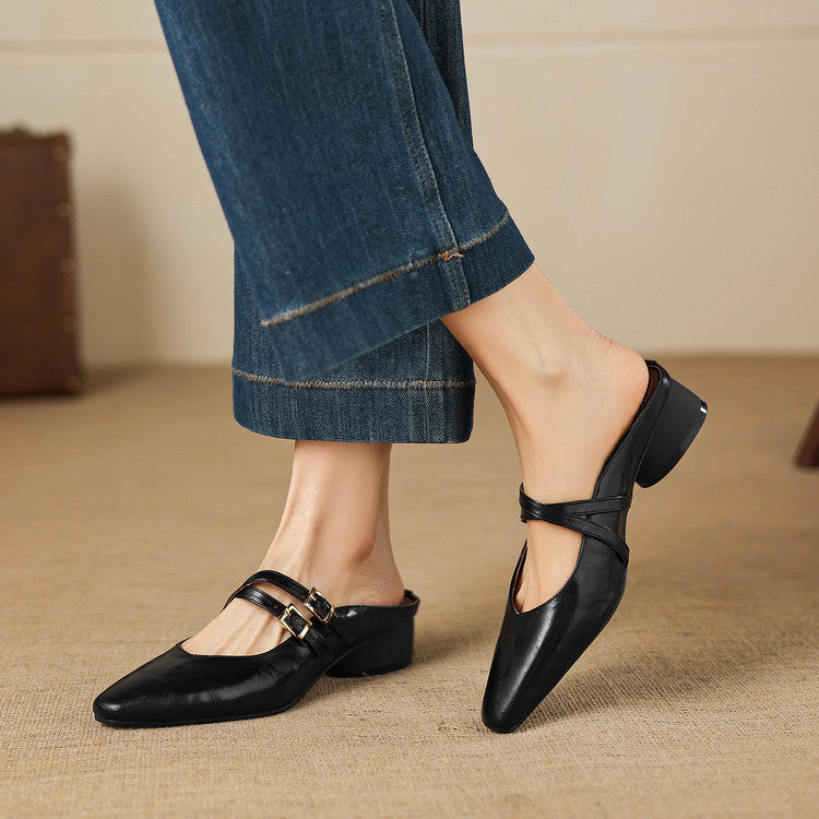 Valeria Genuine Leather Mules