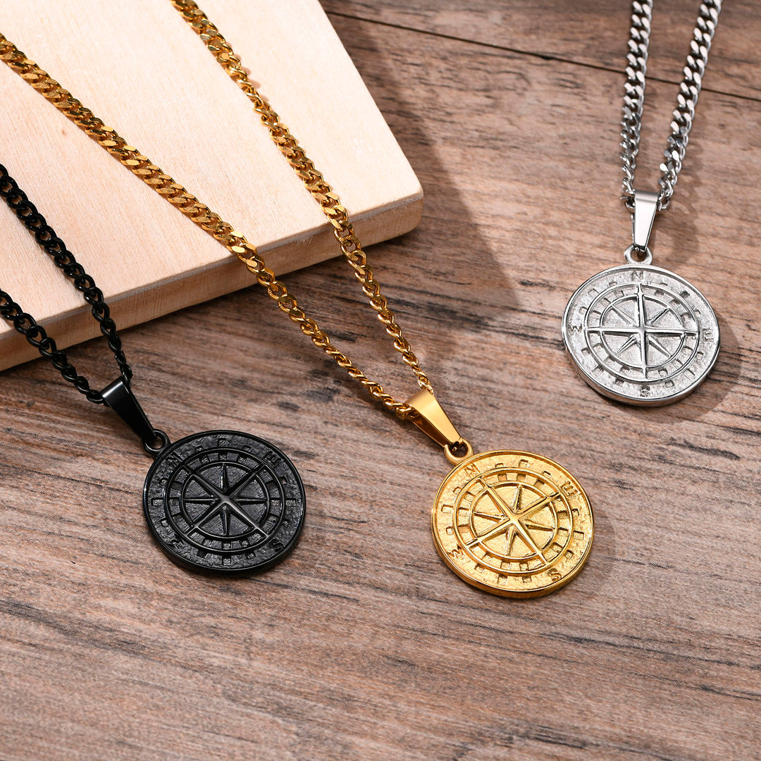 Steel Compass Necklace