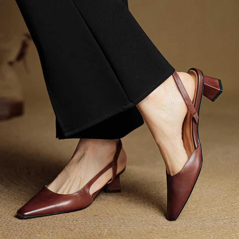 Camille Genuine Leather Heels - Brown / 4 - Women's Fashion
