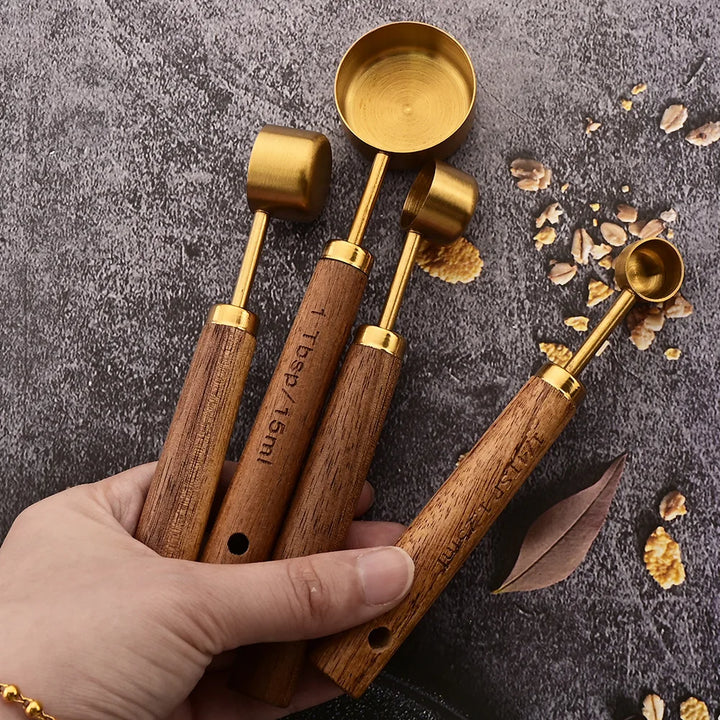 Wood and Steel Measuring Spoon Set