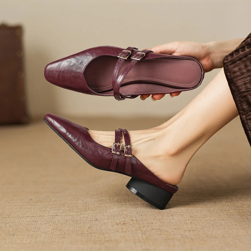 Valeria Genuine Leather Mules