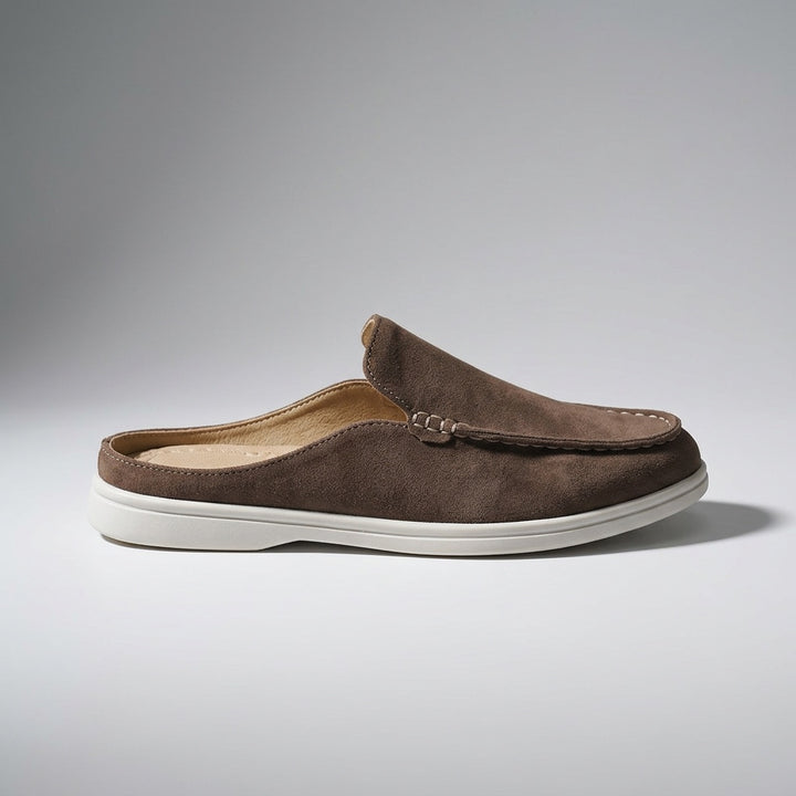 Salcombe Suede Loafers — Brown, left-side profile studio view