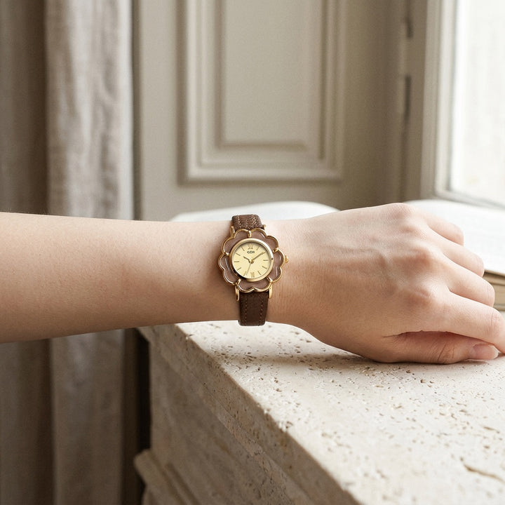 Pescia Flower Watch — Coffee, lifestyle wrist shot