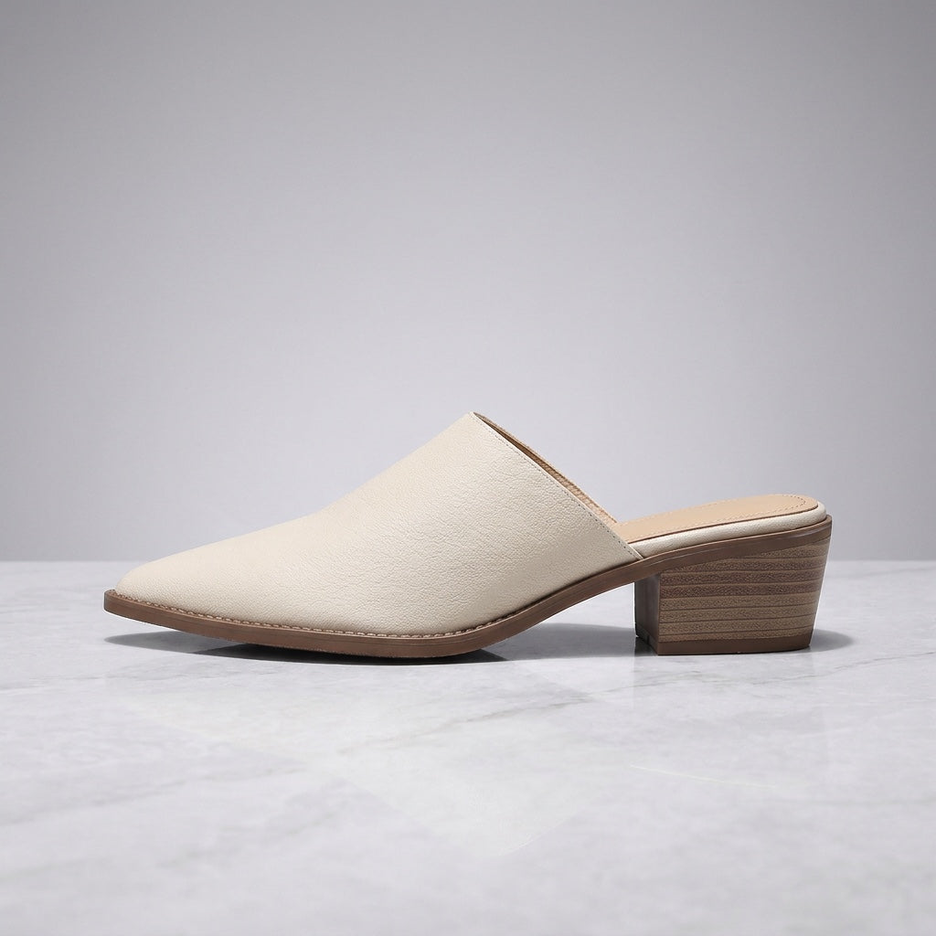 Sabina Leather Mules — Cream, side profile studio view