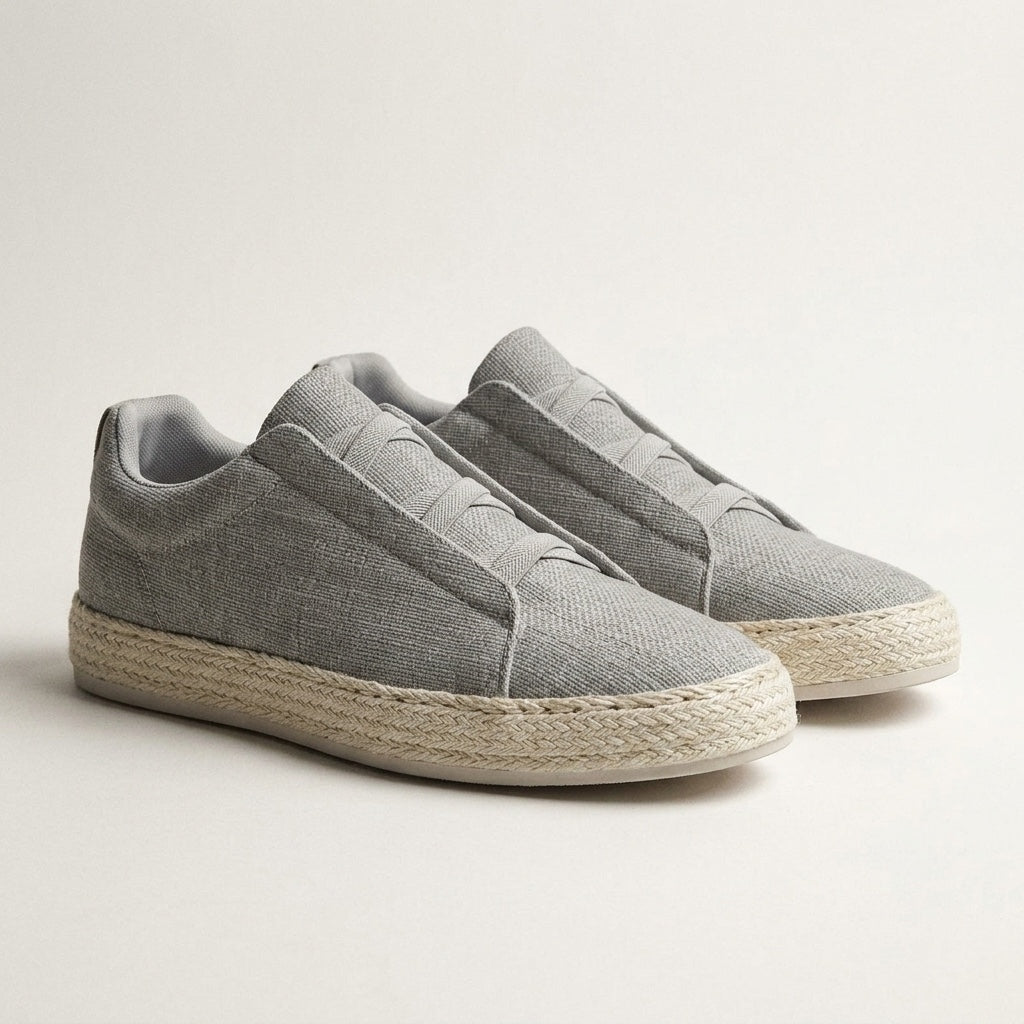 Ponza Espadrille Sneakers — Grey, three-quarter studio view