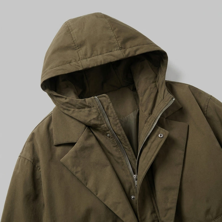 Kensington Overcoat — Army Green, studio construction detail