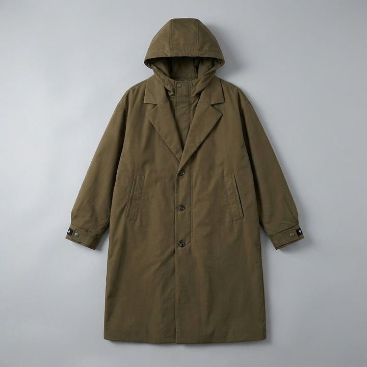 Kensington Overcoat — Army Green, flat lay front on grey seamless
