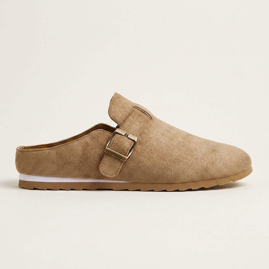 Ragusa Suede Mules — Camel, side profile view