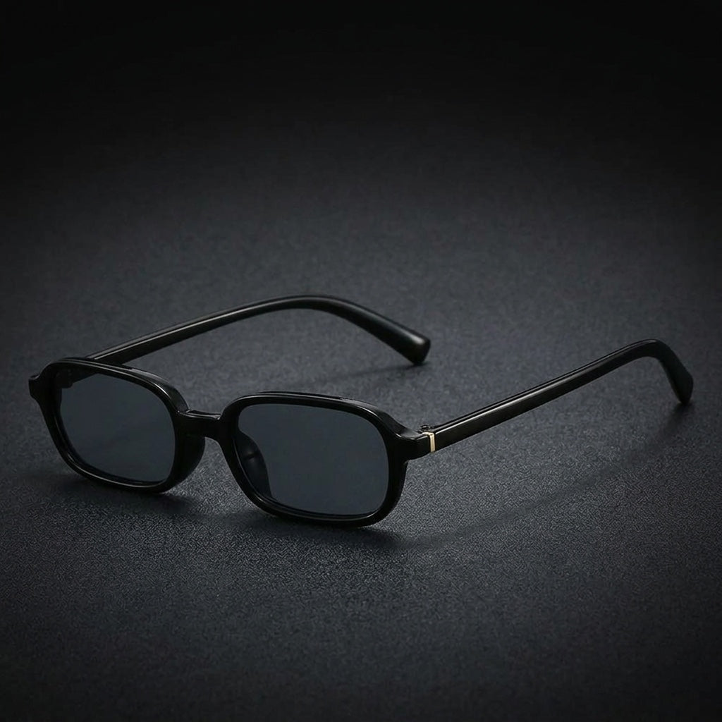 Siena Rectangle Sunglasses — Black, three-quarter studio view