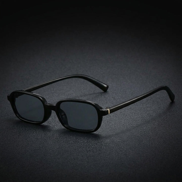 Siena Rectangle Sunglasses — Black, three-quarter studio view
