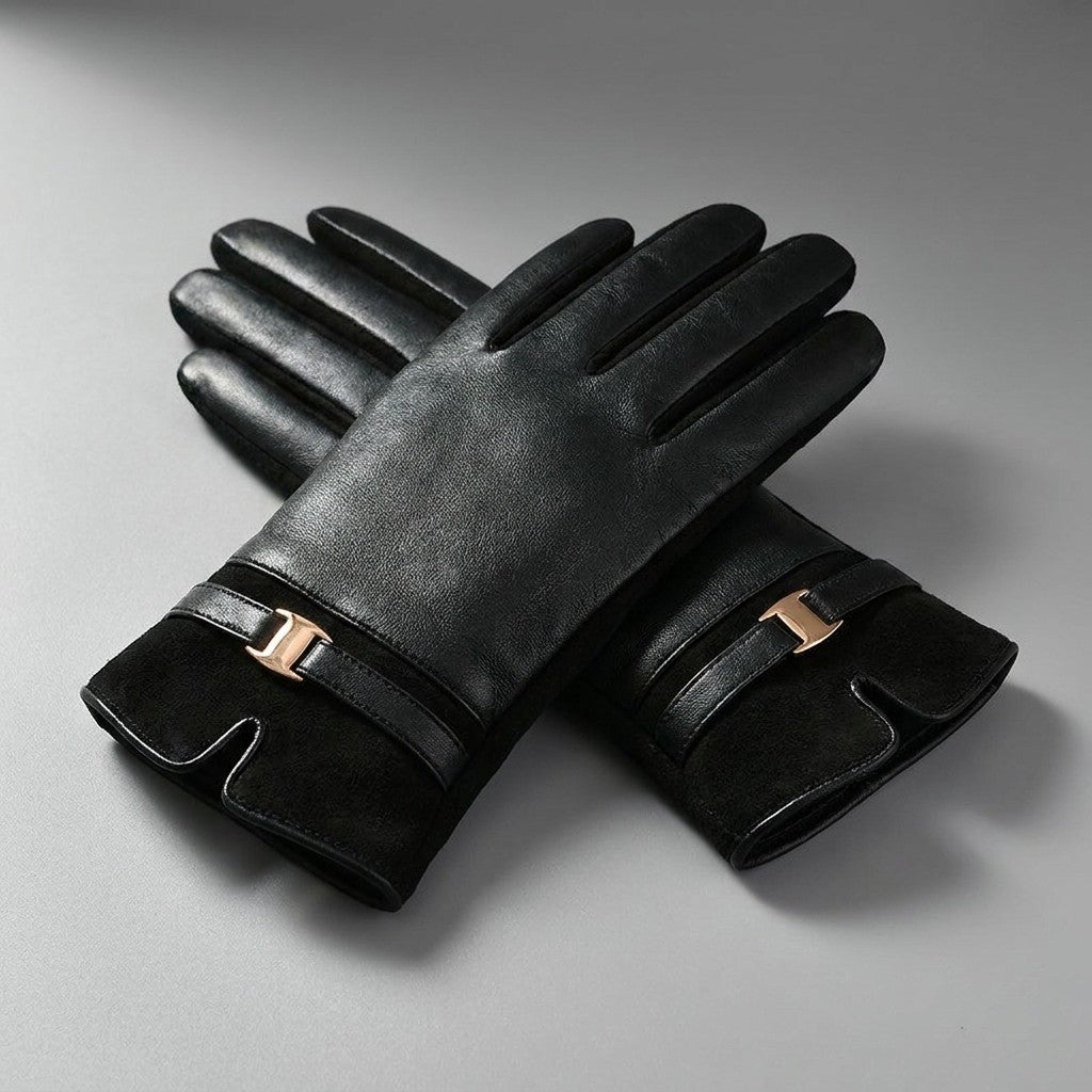 Bardolino Leather Gloves — Black, pair studio view