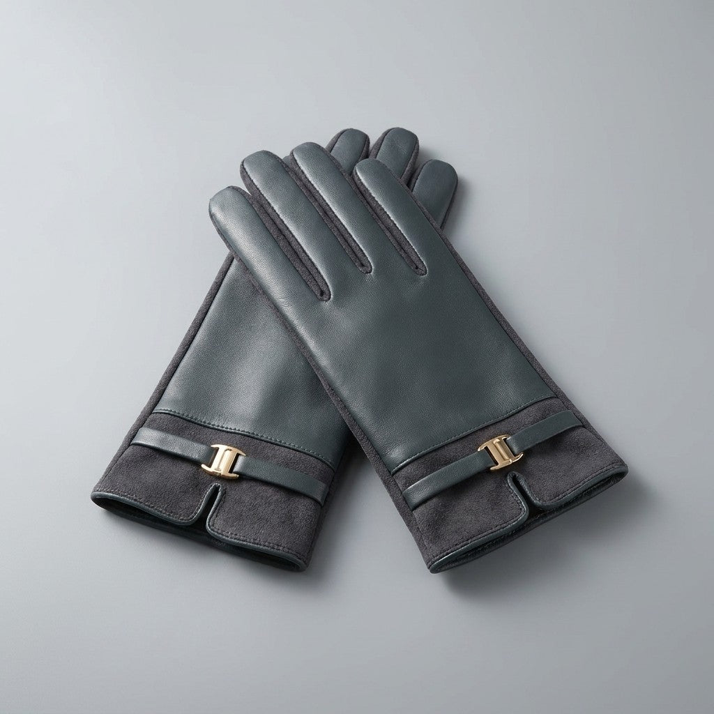 Bardolino Leather Gloves — Charcoal, pair studio view