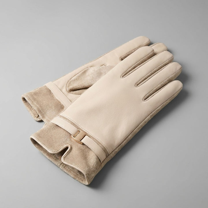 Bardolino Leather Gloves — Cream, pair studio view