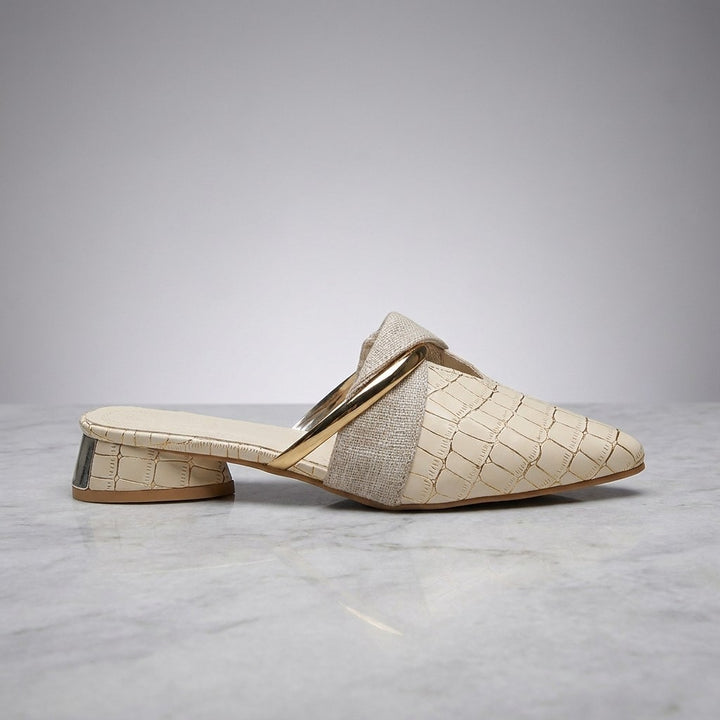 Orvieto Croc-Embossed Mules — Beige, side profile