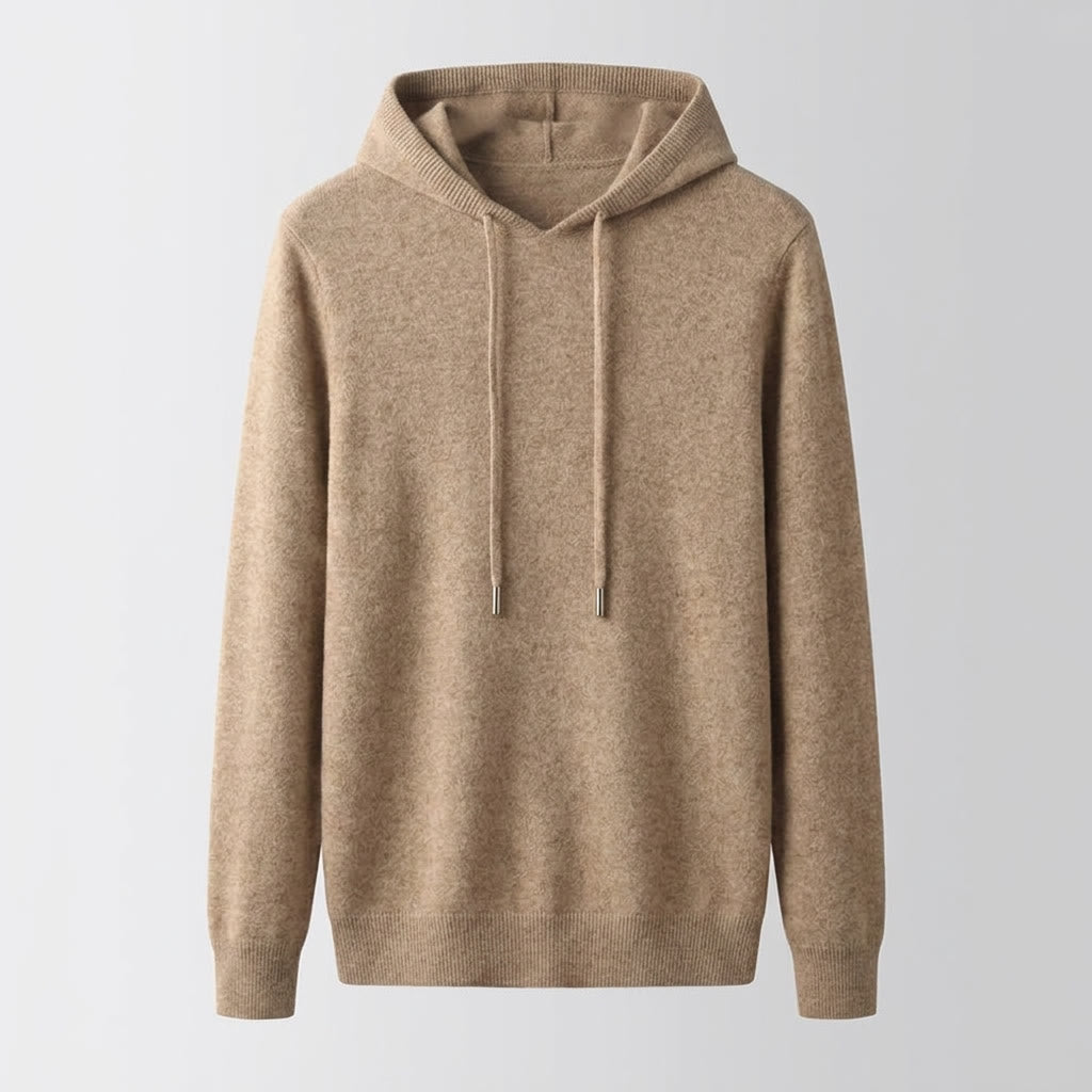 Nomad Merino Wool Hoodie — Beige, invisible mannequin, front