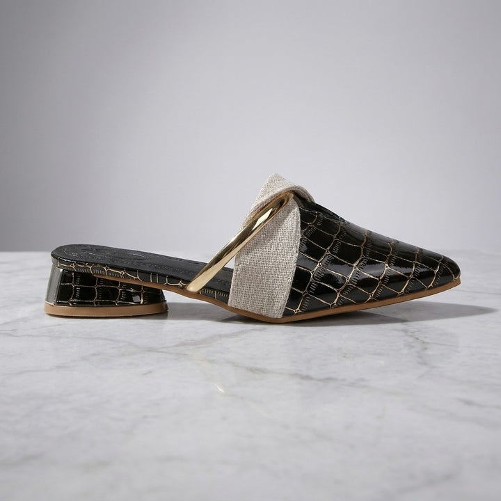 Orvieto Croc-Embossed Mules — Black, side profile