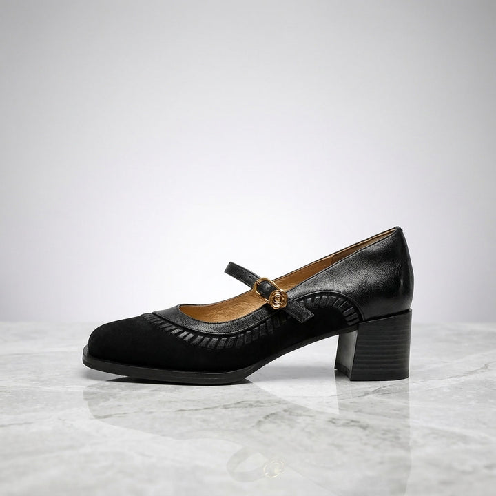 Pescara Buckle Mary Janes — Black, side profile