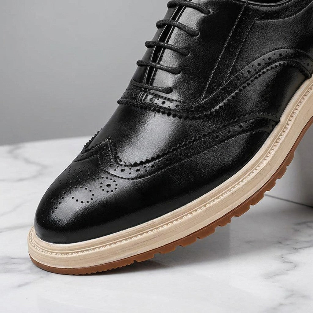 Trieste Brogue Sneakers — Black, construction close-up