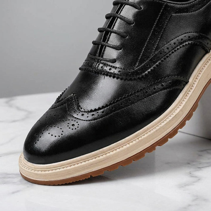 Trieste Brogue Sneakers — Black, construction close-up