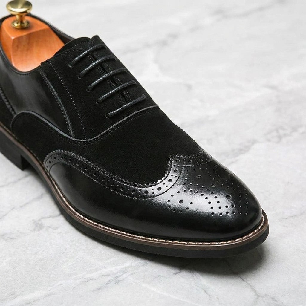 Novara Wingtip Oxfords — Black, detail