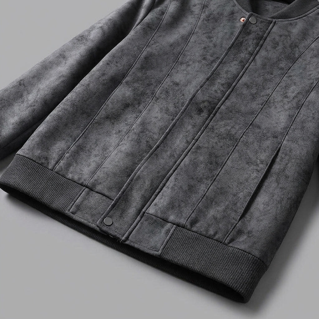 Union Bomber Jacket — Black, studio construction detail