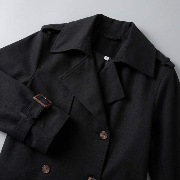 Chiavari Cropped Trench — Black, studio construction detail
