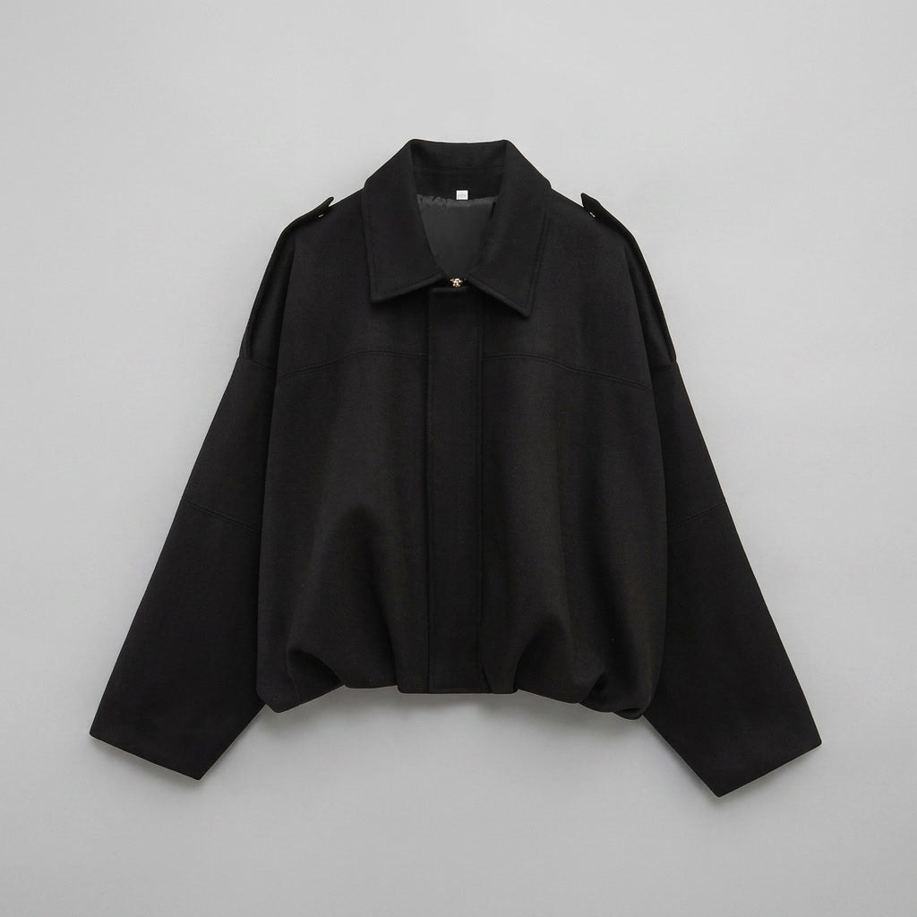 Feltre Suede Jacket — Black, flat lay front on grey seamless