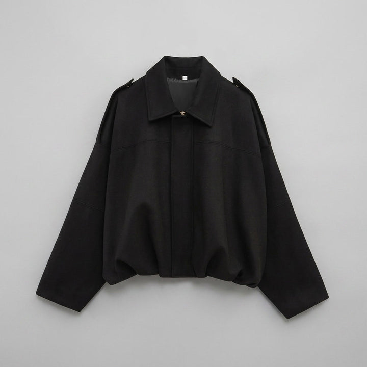 Feltre Suede Jacket — Black, flat lay front on grey seamless